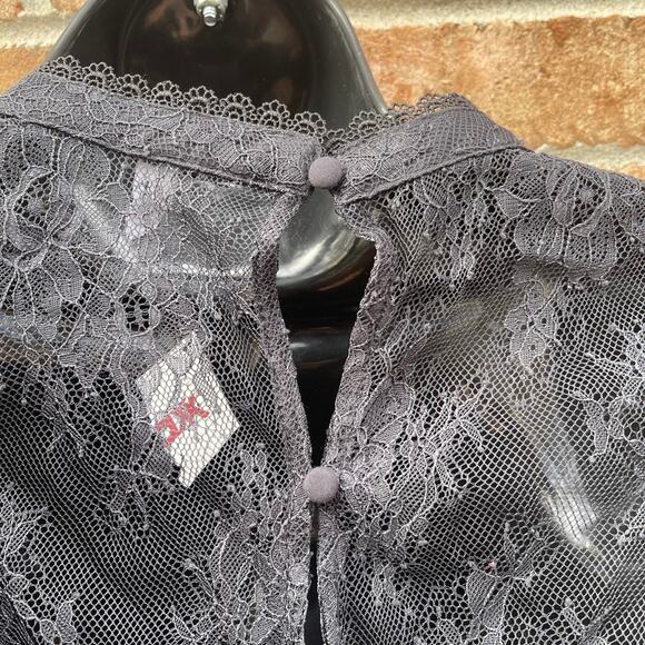 Romantic Gothic Black Lace top sz L Sheer coquette Scalloped Elegant Whimsigoth - Picture 7 of 12